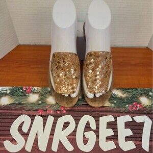 VANELi Women's Gold Silver Cork Sandals With Clear Plastic Sides sz 7W NWD